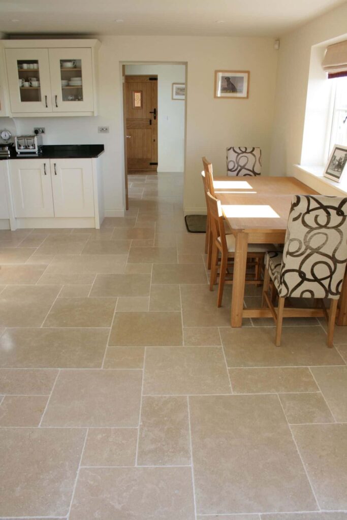 limestone flooring design for bright space