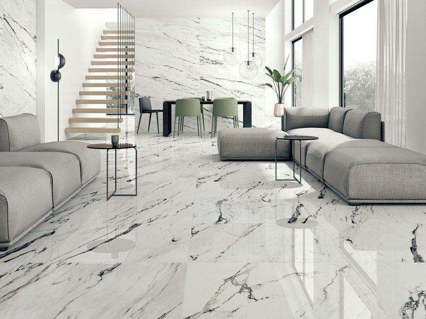 Marble tiles for white duplex home