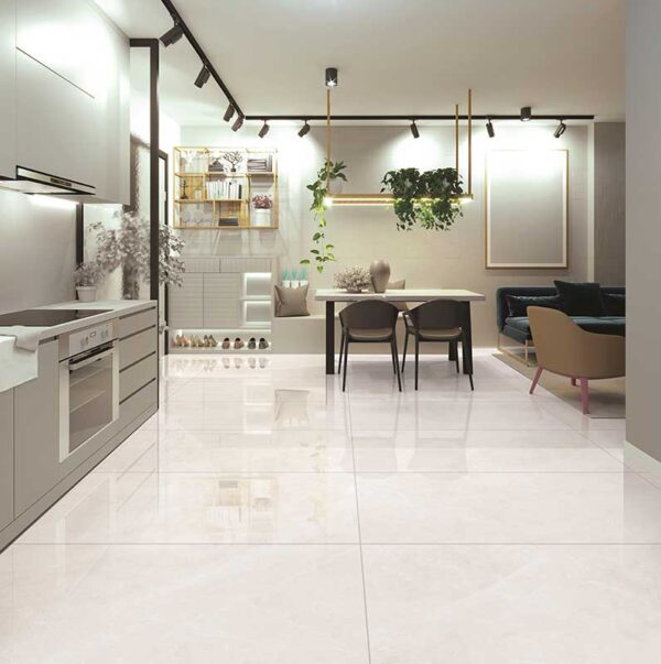 Kajaria's Revlon Marfil GVT Floor tiles looks beautiful in dining room
