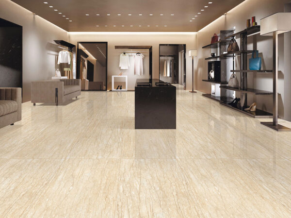 Polished Finish Marble of Perlato Silica GVT Floor Tiles by Kajaria at Livingroom