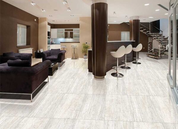 An Elegant look of Travertino Bernini Kajaria GVT floor tiles at Countertop Kitchen