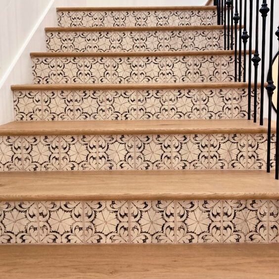 Intricate Pattern Staircase steps and riser tiles